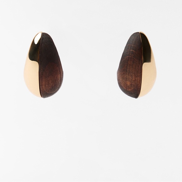 Zara METAL WOOD EARRINGS | - Picture 2 of 3